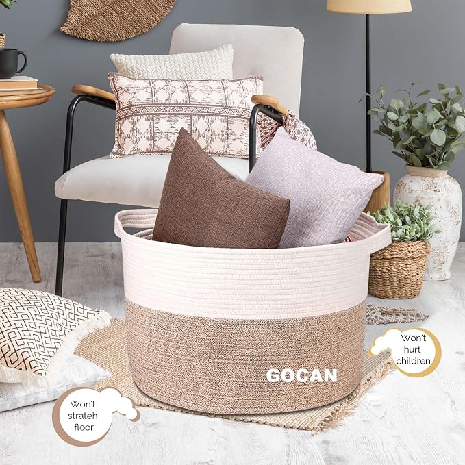 Extra Large Laundry Basket toy storage 22"X22"X14" blanket basket Cotton Rope - Image 2