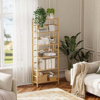 HITNET Bamboo Shelf, 6-Tier Adjustable Tall Open Bookcase, Bathroom Storage - Image 7