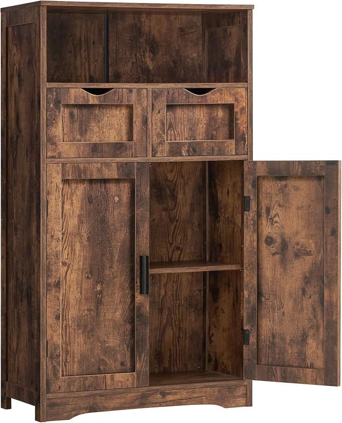 Iwell Storage Cabinet with 2 Drawers & Adjustable Shelves, Floor Cabinet by IWELL