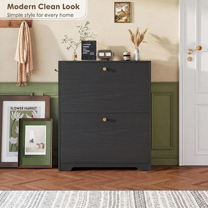 Nicetree Shoe Cabinet with 2 Flip Drawers, Narrow Shoe Organizer Cabinet - Image 3