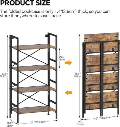 Homeiju Folding Bookshelf, 4 Tier Bookcase Foldable Shelf - Image 3