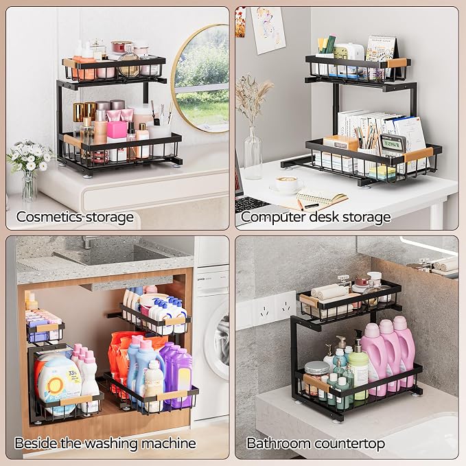 ADBIU Under Sink Organizer, 2 Pack 2 Tier Expandable Height Pull out Kitchen - Image 5