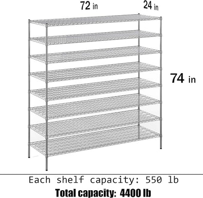 24" Deep x 72" Wide x 74" Height Wire Shelving Kit | 8-Tier | NSF Commercial - Image 3