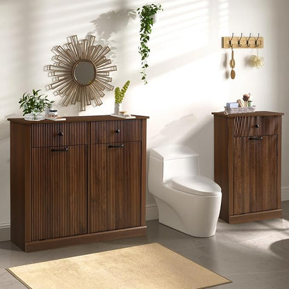 Grepatio Tilt Out Fluted Laundry Hamper Cabinet, 22 Gallon Double Hidden - Image 3