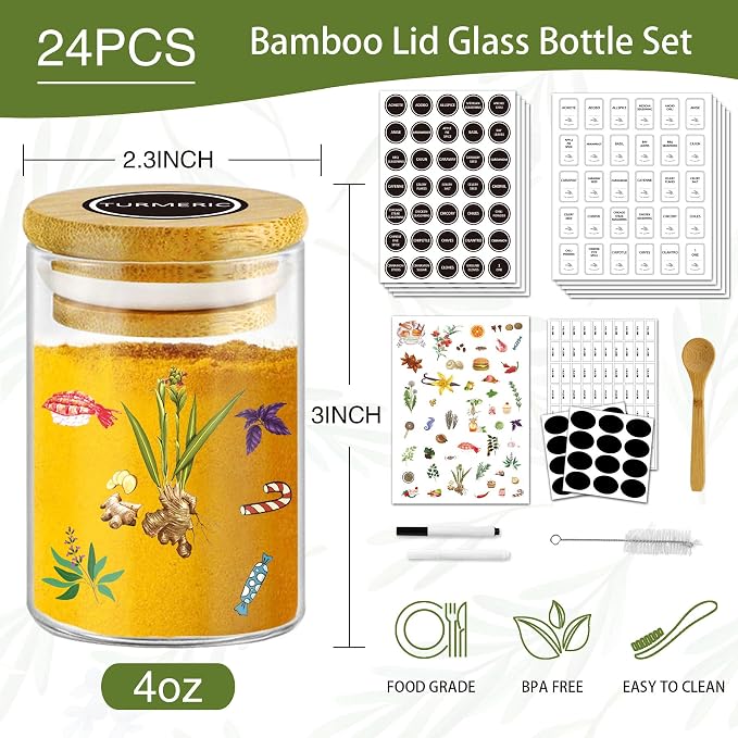 SLifeJars-Spice Jars with Label, 4 oz 24 pcs Spice Containers Glass Jars with - Image 2
