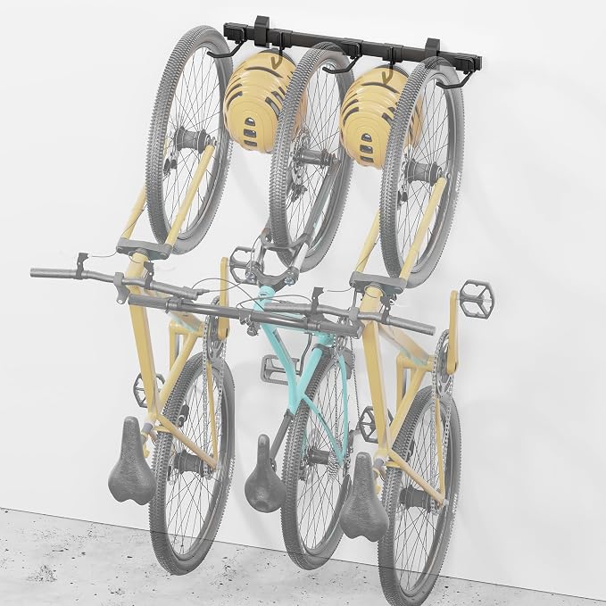 monTEK Enhanced Bike Storage Rack, Adjustable 3-Bike and 2-Helmet Hangers by monTEK