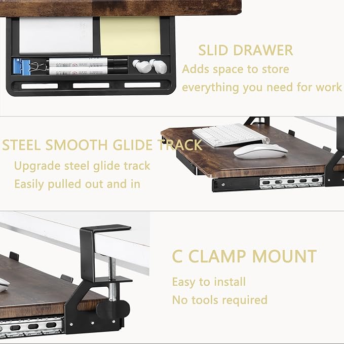 ETHU Keyboard Tray Under Desk, 19.7" X 12.2" Small Size C Clamp Keyboard Drawer - Image 2