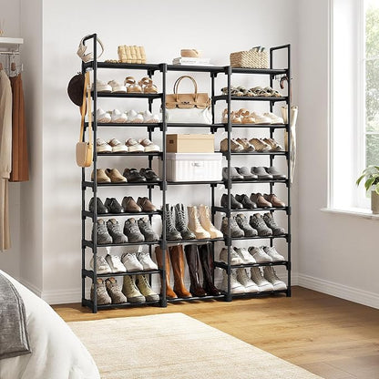 WOWLIVE 9 Tier 3-Column Shoe Rack, 50-55 Pairs Stackable Black | 50in long - Image 4