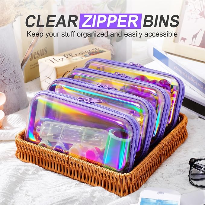 Hoolerry 4 Pcs Hard Clear Zipper Case Makeup Bags Plastic Pencil Pouch - Image 5