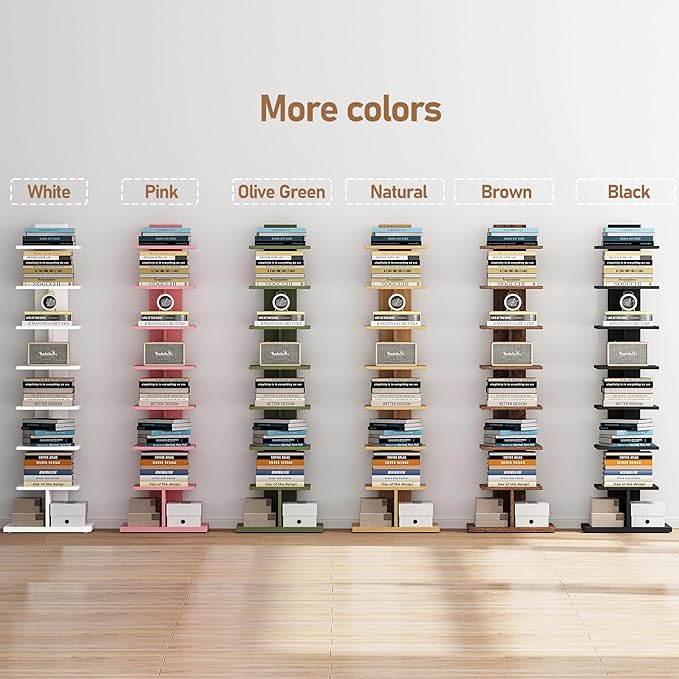TUTOTAK Book Shelf, Narrow Spine Bookshelf, 8-Tier Bookcase - Image 5