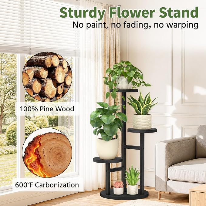 LASZOLA 3 Tiered Wood Plant Stand Indoor Corner - Image 7