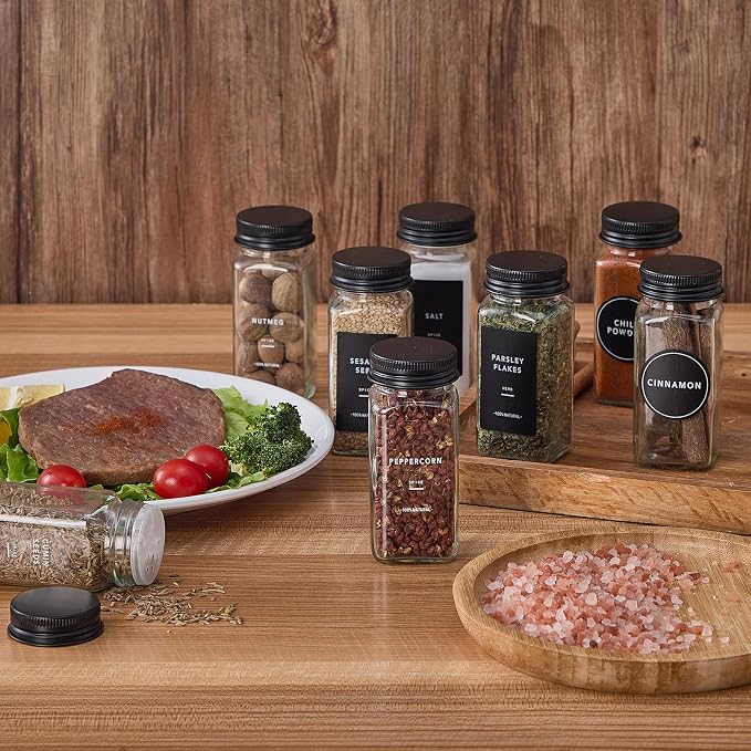 24 Glass Spice Jars with 576 Labels-Spice Jars with Black Metal Caps, 4oz Empty - Image 6