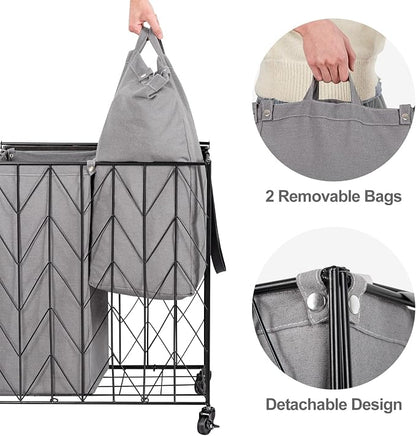 WOWLIVE Laundry Basket with Wheels, Heavy Duty Laundry Hamper with Wood Lid - Image 5