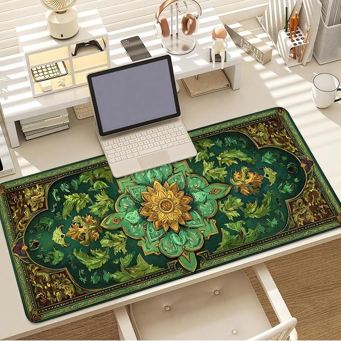 Green Vintage Floral Mouse Pad – Large Extended Desk Mat 35.43 x 15.75 in – - Image 7