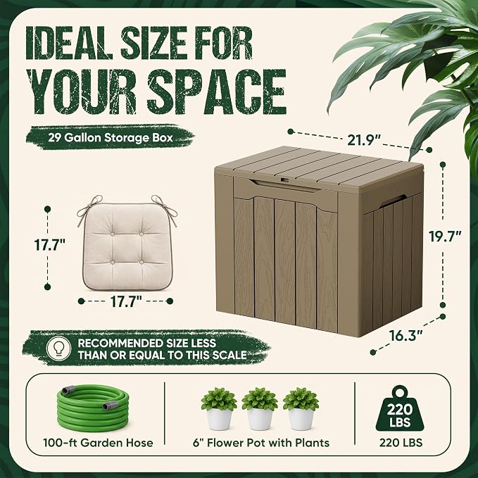 Devoko 29 Gallon Waterproof Outdoor Storage Box Resin Deck Box Lockable and UV - Image 6