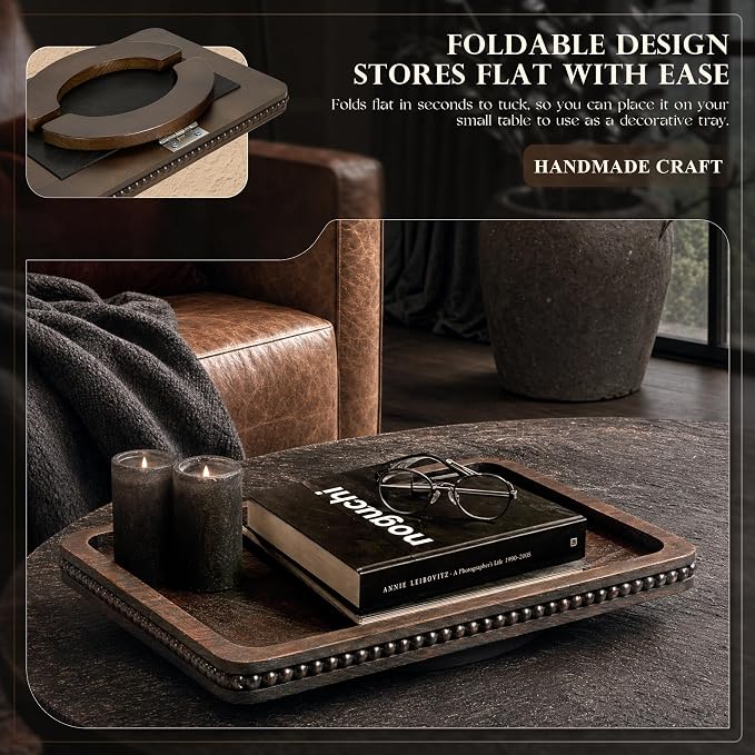 Pine Wood Sofa Arm Tray with Beaded Edge - Image 4