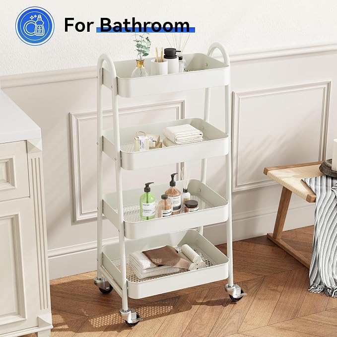 OLIXIS Metal 4 Tiers Utility Rolling Cart, Mobile Storage Shelf - Image 5