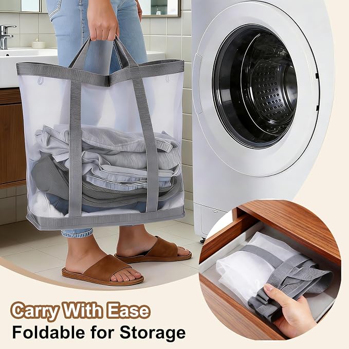 uxcell Collapsible Laundry Basket, Mesh Hamper - Image 4