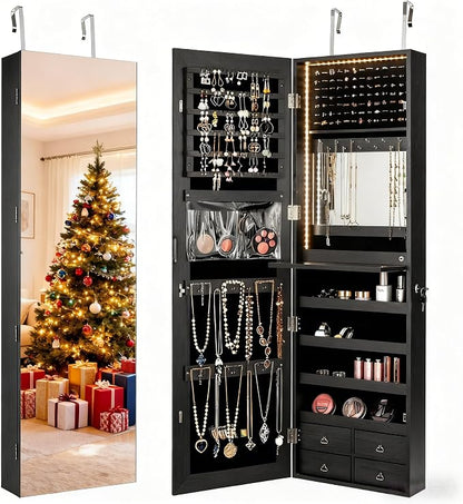LDAILY 47” LED Jewelry Armoire, Door/Wall Mounted Mirror by LDAILY