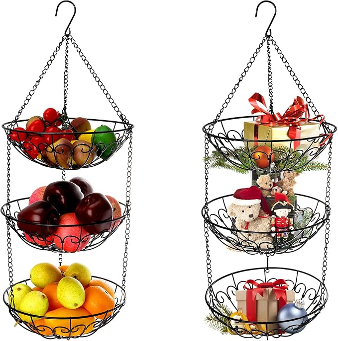 Dicunoy 3-Tier Hanging Fruit Basket, Heavy Duty Wire Baskets - Image 3