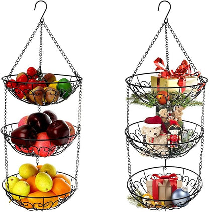 Dicunoy 3-Tier Hanging Fruit Basket, Heavy Duty Wire Baskets - Image 3