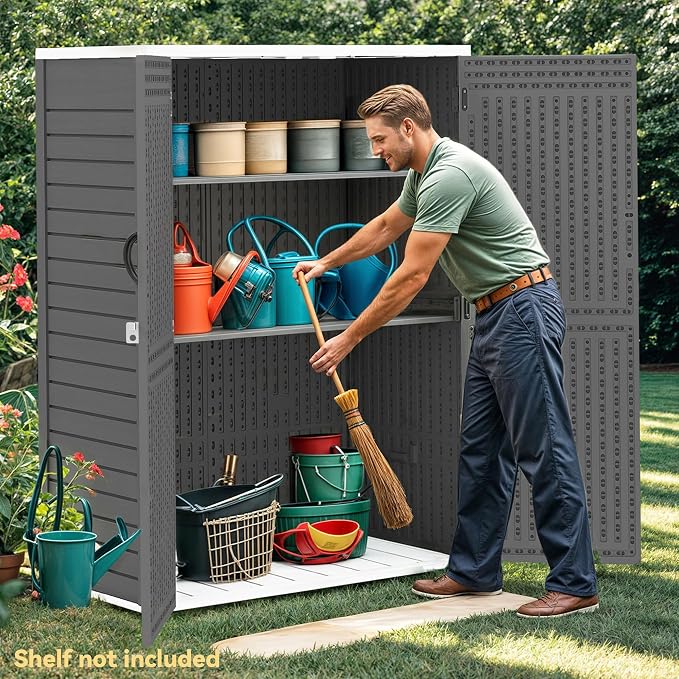 DWVO 59 Cu. Ft. Vertical Storage Shed, Weatherproof Outdoor Tall Cabinet - Image 4