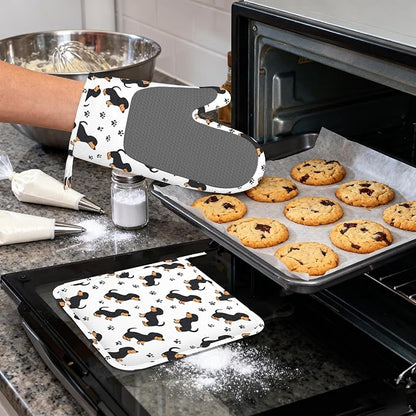 Cute Dachshund Dog Heat-Resistant Silicone Oven Mitts and Pot Holders 4 Piece - Image 4