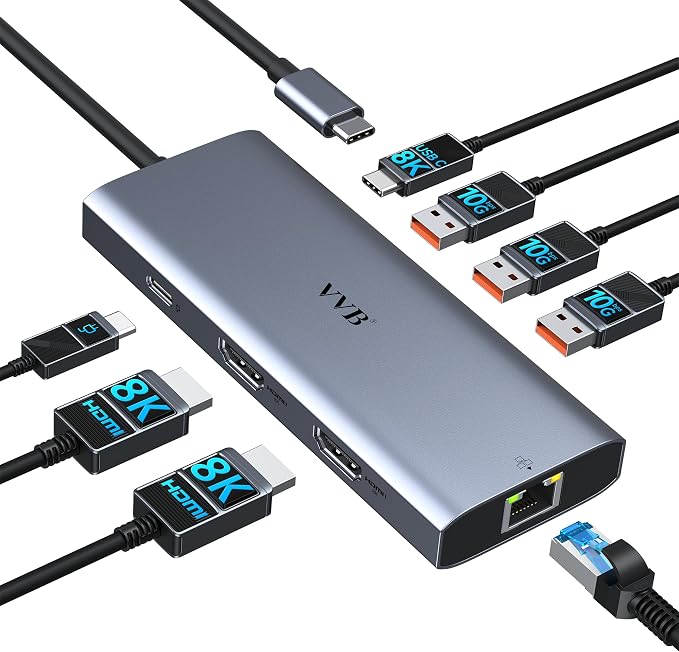 Laptop Docking Station 3 Monitors USB C to USB C Hub Dual Monitor Adapter | USB by VVB