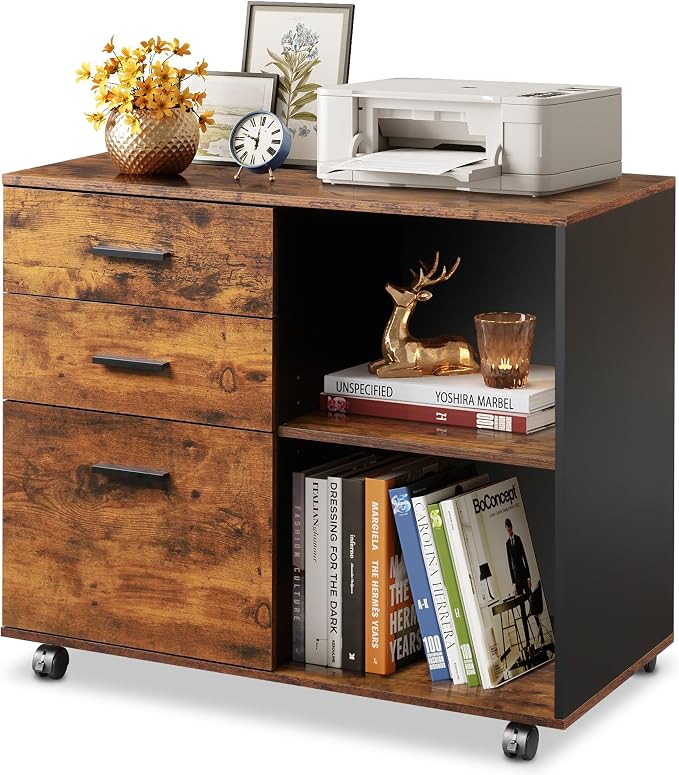 DEVAISE 3-Drawer Mobile File Cabinet, Lateral Filing Cabinet, Rustic Brown | by DEVAISE