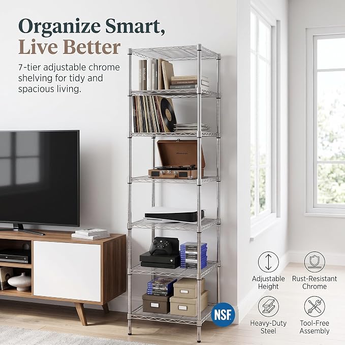 Finnhomy Heavy Duty 7 Tier Wire Shelving, Pantry Shelves - Image 4