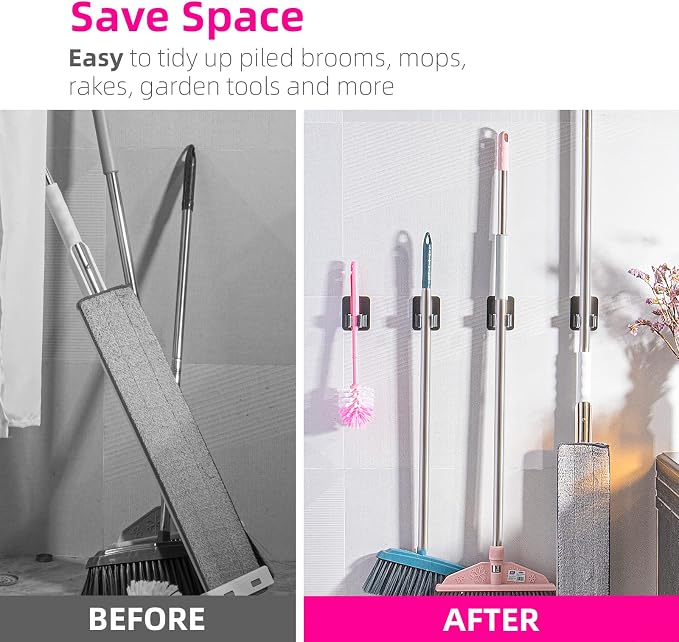 8 Pack Broom Holder Wall Mount, Improved Super Anti-Slip Mop and Broom Holder - Image 5