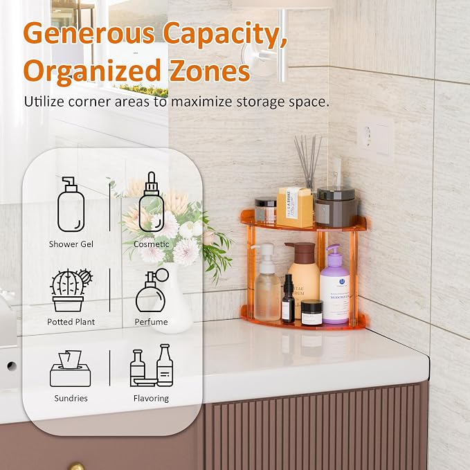 2 Tier Countertop Corner Organizer Shelf 7x7x8 Inch, Vanity Storage - Image 3