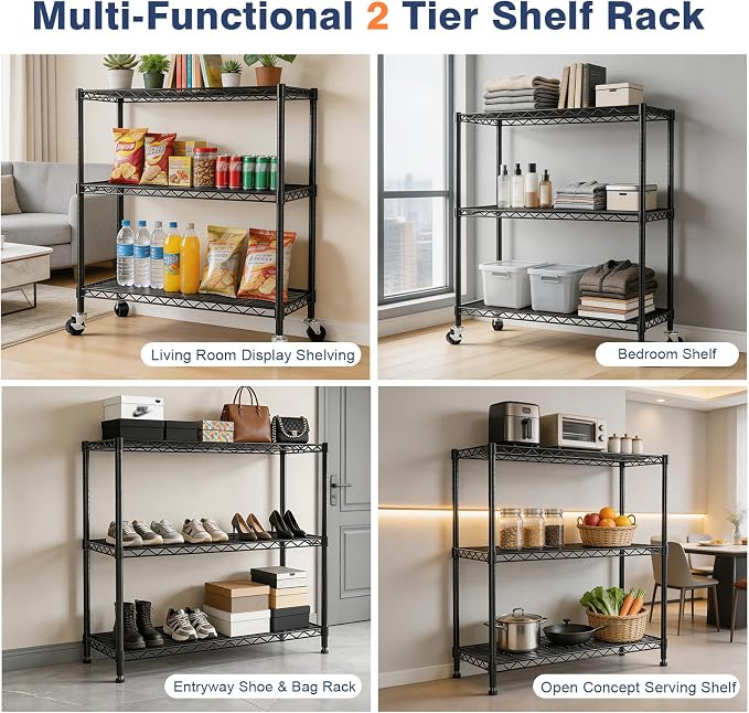 3 Tier Wire Shelf, Height Adjustable Design, 35.4"Wx17.7Dx36.5H, Lockable - Image 4
