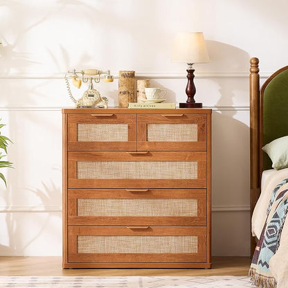 LEYAOYAO Rattan Dresser for Bedroom Set of 2, 33.5" Tall Chest of Drawers - Image 6