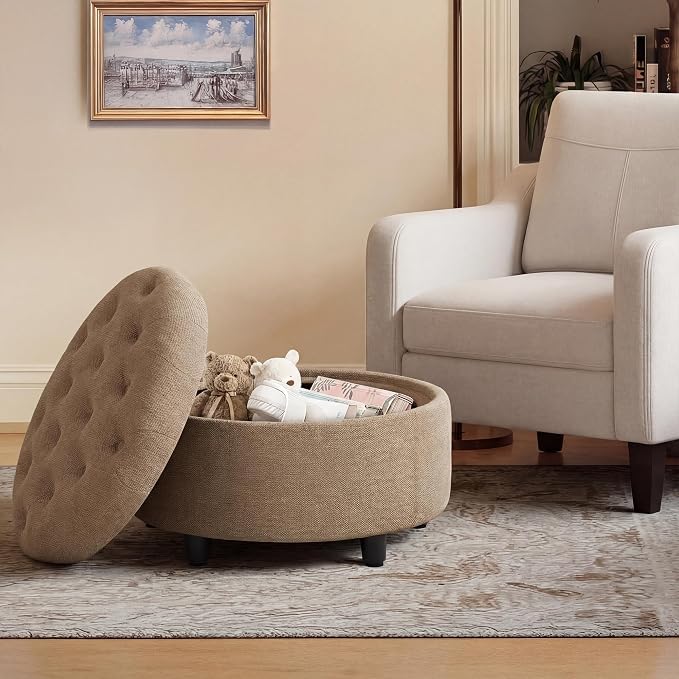 COLAMY Round Hidden Storage Ottoman - Image 3