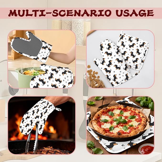 Cute Dachshund Dog Heat-Resistant Silicone Oven Mitts and Pot Holders 4 Piece - Image 6