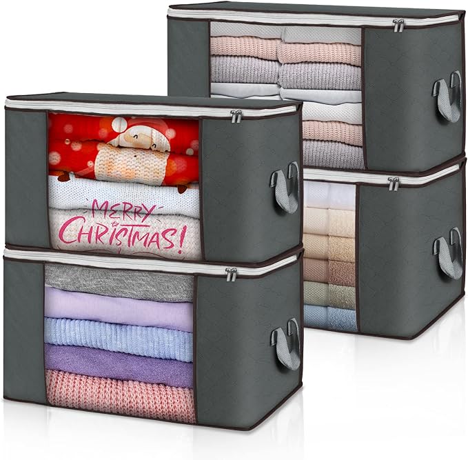 Large Storage Bags, 4 Pack Clothes Storage Bins Foldable Closet Organizers by BuddingJoy-BuildaJoyfulLifeforYou