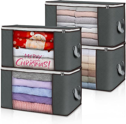 Large Storage Bags, 4 Pack Clothes Storage Bins Foldable Closet Organizers by BuddingJoy-BuildaJoyfulLifeforYou