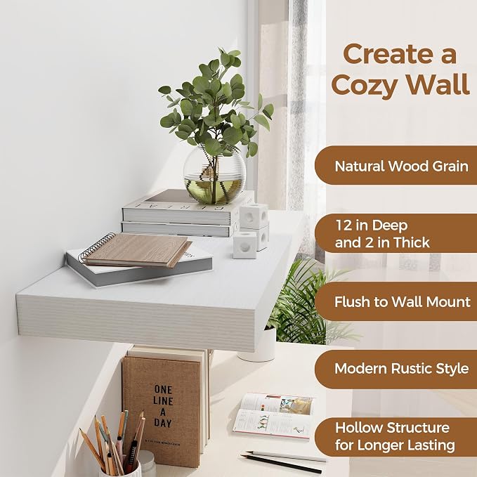 12 Inch Deep White Floating Shelves, 24 x 12 Floating Shelf - Image 5