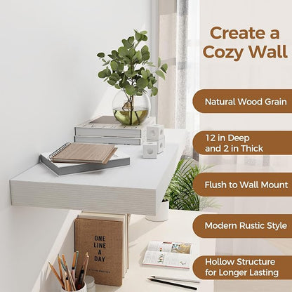 12 Inch Deep White Floating Shelves, 24 x 12 Floating Shelf - Image 5