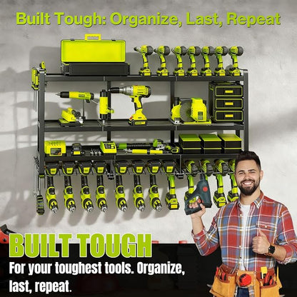 49" Heavy Duty Wall Mount Power Tool Organizer, 4-Tier Storage Rack - Image 3
