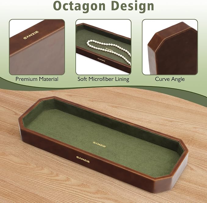 SANZIE Leather Tray Organizer Small Trays Decorative Tray Desktop Storage - Image 4