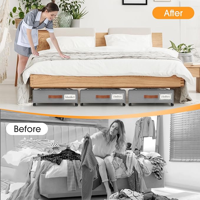 Under Bed Storage with Wheels 3Pack Underbed Storage with Clear Window&Label - Image 6