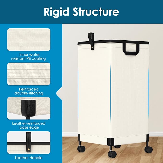Laundry Basket with Wheels 105L, Large Rolling Laundry Hamper with Removable Bag - Image 4
