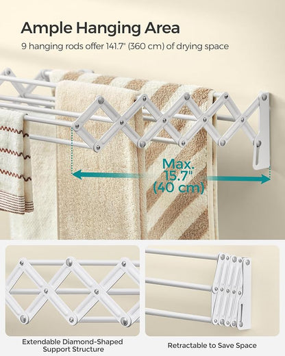 SONGMICS Clothes Drying Rack, Wall-Mounted Drying Rack Clothing, Small - Image 7