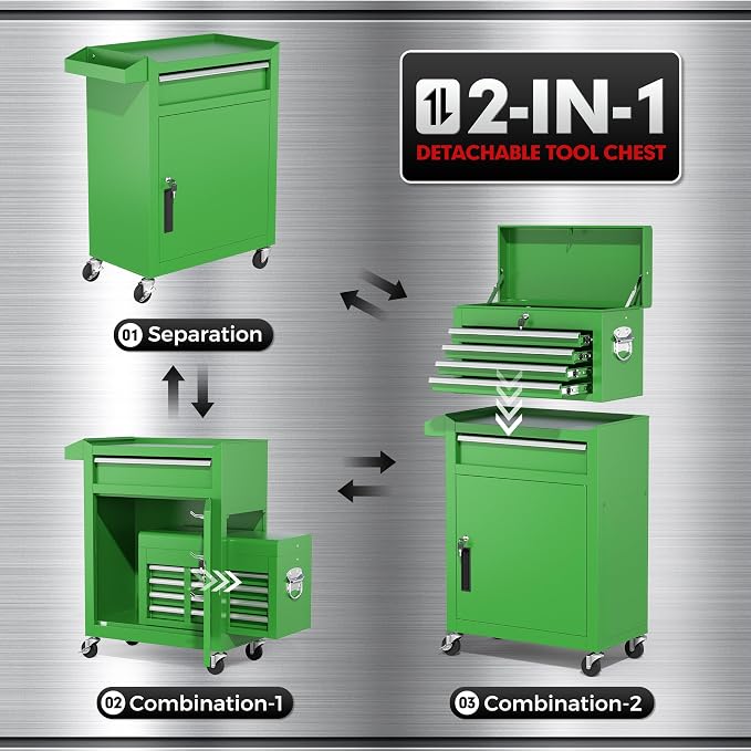 INTERGREAT Rolling Tool Chest, 5-Drawer Tool Box Organizer, Lockable Wheels & - Image 5