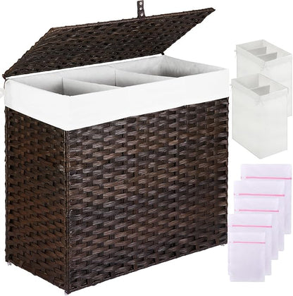 Greenstell Laundry Hamper with Lid, 125L Large Clothes Hamper with 3 Section & by Greenstell