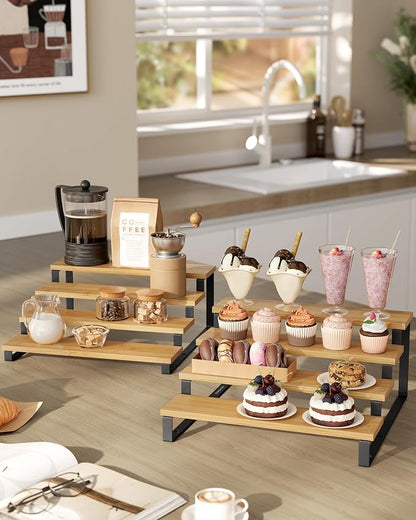 SONGMICS Display Risers, 4-Tier Cupcake Stand Holder, Spice Rack, Shelf Risers - Image 3