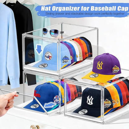 Hat Organizer for Baseball Caps, Large Clear Hats Holder Box Hat Storage - Image 3