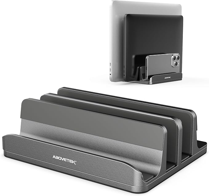 AboveTEK Vertical Laptop Stand, 3 Slots Aluminum Desk Laptop Holder & Laptop by AboveTEK
